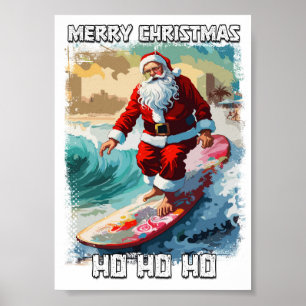 Poster Funny Santa Claus surfer dans le pop art d'été