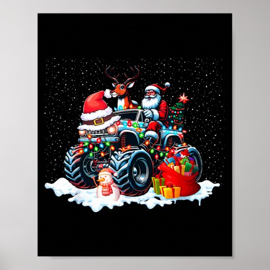 Poster Funny Santa Clause Riding Monster Red Truck Xmas T (Devant)