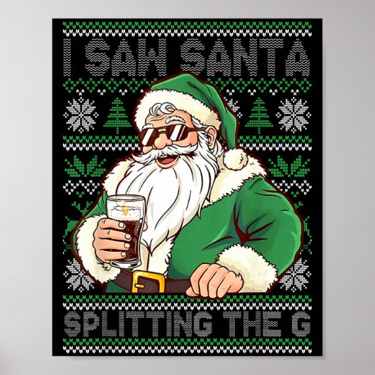 Poster Funny Santa Drinking Beer Splitting G Christmas Ad (Devant)