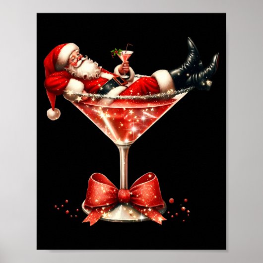 Poster Funny Santa Drinking Martini Christmas Humor Men W (Devant)