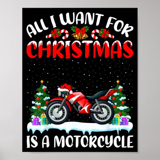 Poster Funny Santa Hat All I Want For Christmas Is A Moto (Devant)