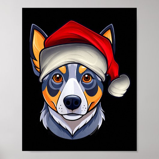 Poster Funny Santa Hat Xmas Pajamas Blue Heeler Dog Chris (Devant)