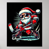Poster Funny Santa Playing Ice Hockey Lovers Boys Girls C (Devant)