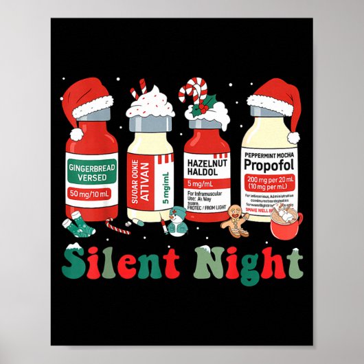 Poster Funny Santa Profol Silent Night Icu Nurses Merry C (Devant)