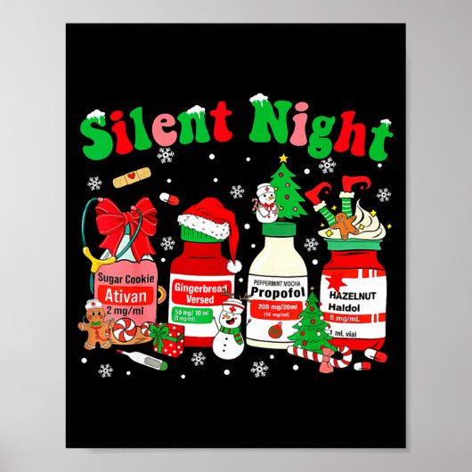 Poster Funny Santa Profol Silent Night Icu Nurses Merry C (Devant)