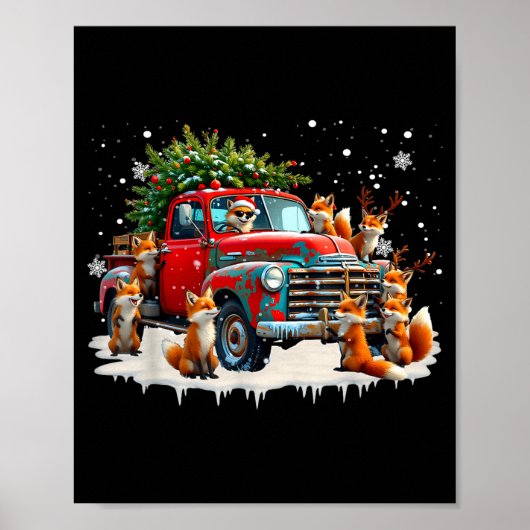 Poster Funny Santa Riding Christmas Tree Truck Fox Christ (Devant)
