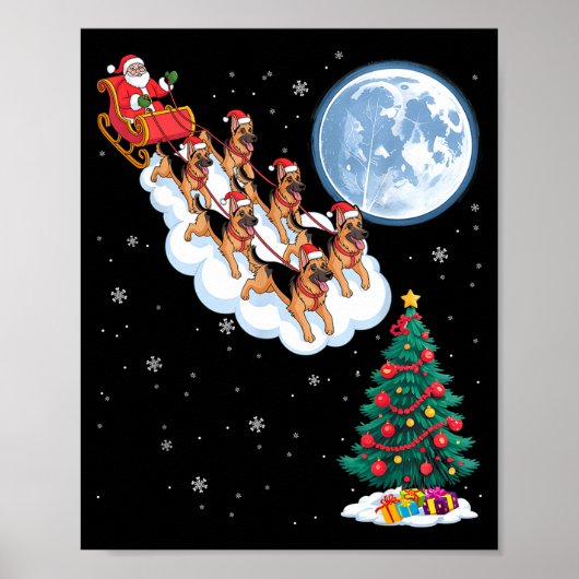 Poster Funny Santa Riding German Shepherd Dog Tree Christ (Devant)