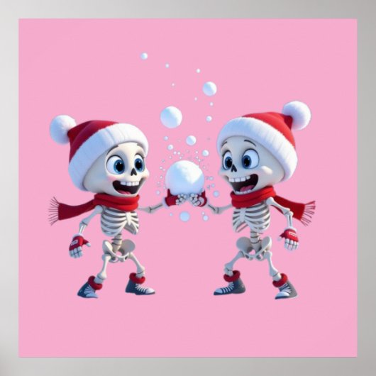 Poster Funny Santa Skeletons Having a Snowball Fight (Devant)