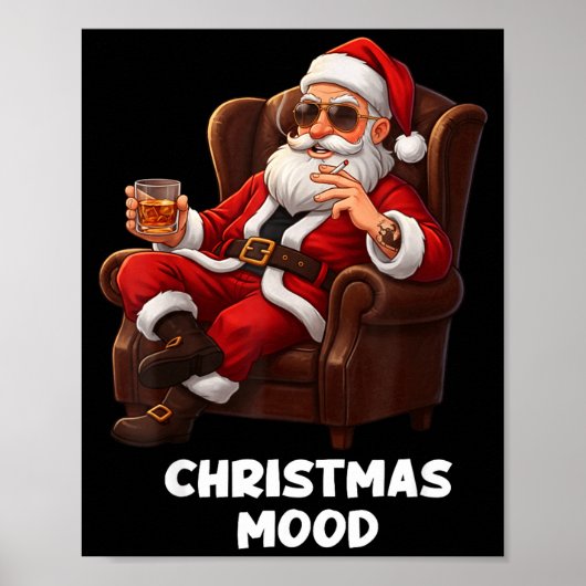 Poster Funny Sarcastic Santa Smoking And Drinking “christ (Devant)
