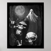 Poster Funny Sasquatch & Alien Rock On Hand Sign Ghos (Devant)