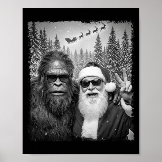 Poster Funny Sasquatch Meme Cool Selfie With Santa Christ (Devant)