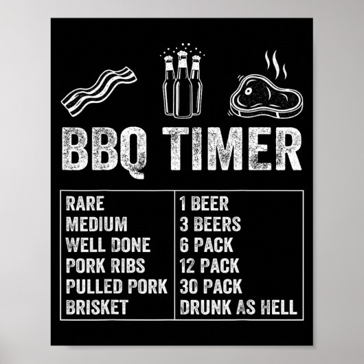 Poster Funny Saying Bbq Timer Beer Grill Dad Barbecue Dri (Devant)