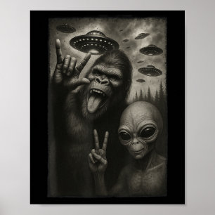 Poster Funny Selfie Bigfoot Alien Sasquatch Rock À La Mai