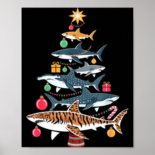 Poster Funny Shark Christmas Tree  (Devant)