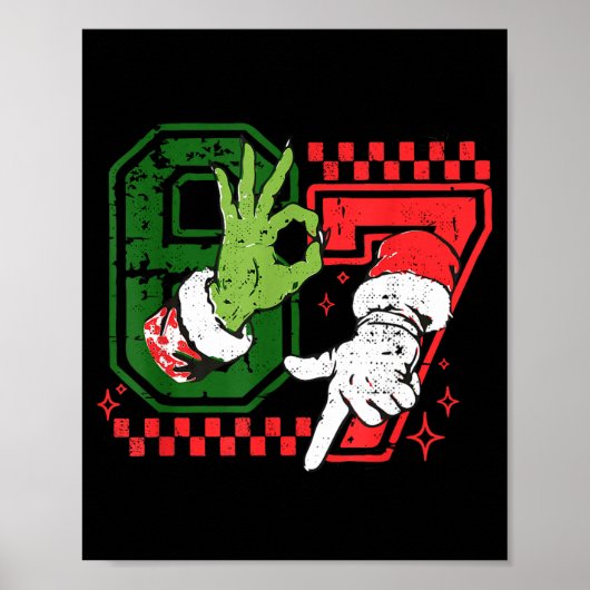 Poster Funny Six Seven 67 Meme 6 7 Christmas Elf Hand Boy (Devant)