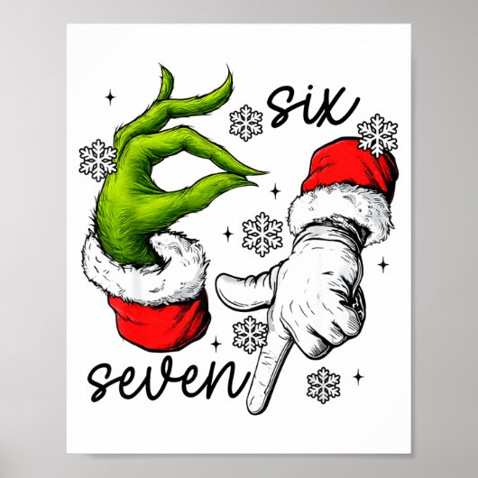 Poster Funny Six Seven 67 Meme 6 7 Christmas Elf Hand Boy (Devant)