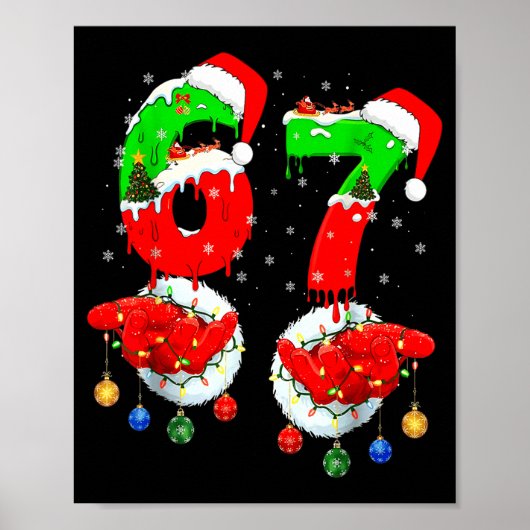 Poster Funny Six Seven 67 Meme 6 7 Christmas Santa Hand B (Devant)
