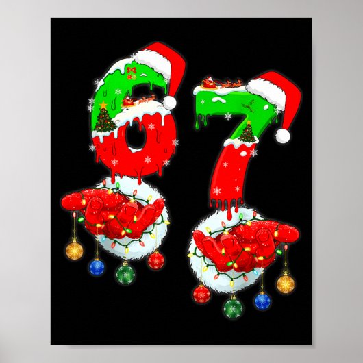 Poster Funny Six Seven 67 Meme 6 7 Christmas Santa Hand B (Devant)