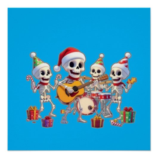 Poster Funny Skeleton Band Christmas & New Year – 3D Cart (Devant)