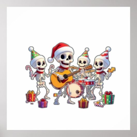 Poster Funny Skeleton Band Christmas & New Year – 3D Cart (Devant)
