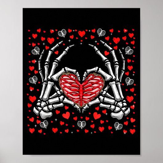 Poster Funny Skeleton Hand Heart Valentines Day Bones Lov (Devant)