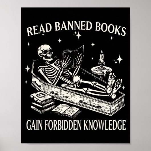Poster Funny Skeleton Read Banned Books Gain Forbidden Kn (Devant)