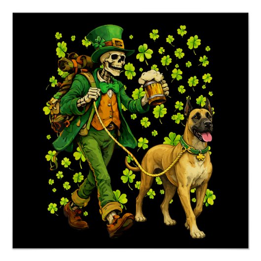 Poster Funny Skeleton Walking Great Dane Gothic Dog Lover (Devant)