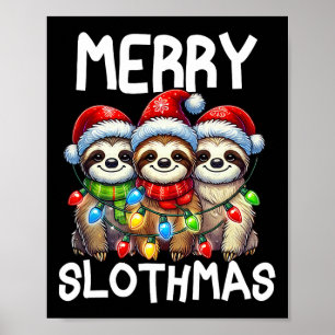 Poster Funny Sloth Chapeau de Père Noël Rétro Noël Fam Co