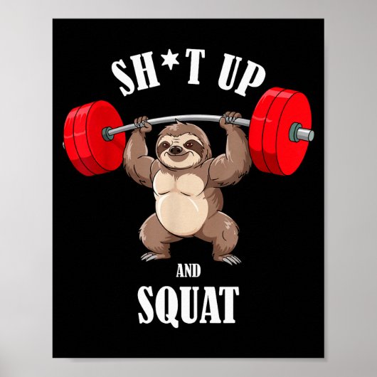 Poster Funny Sloth Fitness Squating Workout Weightlifting (Devant)