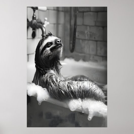 Poster Funny Sloth in Bubble Bath Print, Bathroom Humor (Devant)