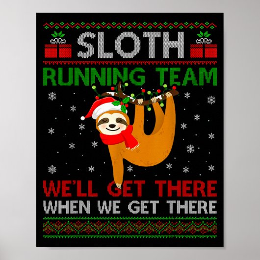 Poster Funny Sloth Running Team Xmas Lights Ugly Sloth Ch (Devant)