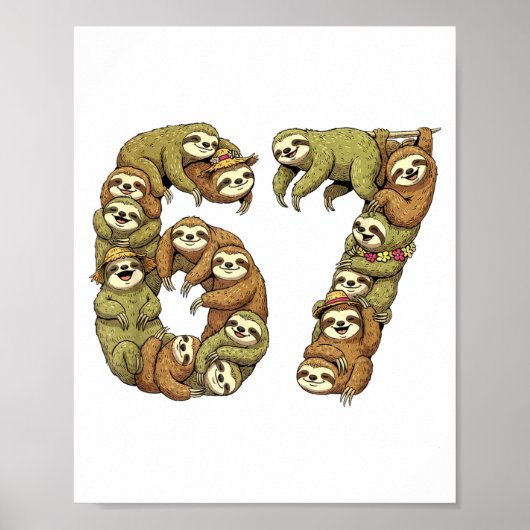 Poster Funny Sloth Tribal 6 7 Meme Six Seven Love  (Devant)