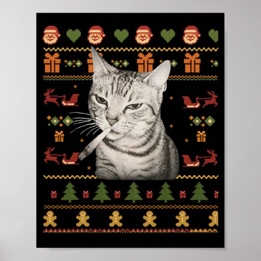 Poster Funny Smoking Cat Meme Christmas Ugly Sweaters For (Devant)