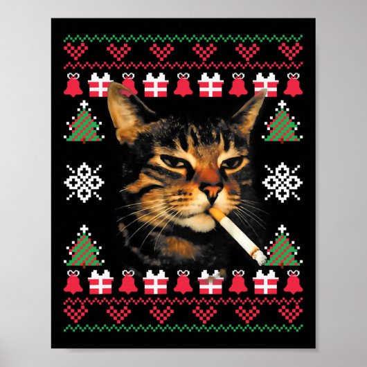 Poster Funny Smoking Cat Meme Ugly Christmas Sweater For  (Devant)