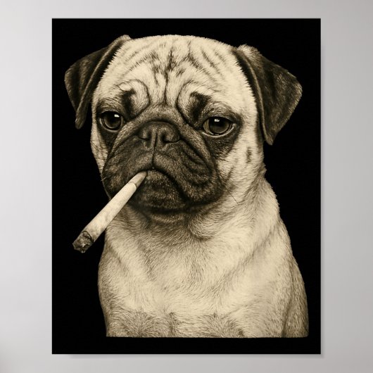 Poster Funny Smoking Pug Dog Cigarette Gen Z Meme Graphic (Devant)