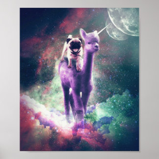 Poster Funny Space Carlin Sur Alpaca Unicorn