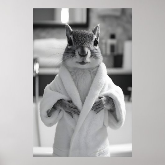 Poster Funny Squirrel Bathrobe Print, Quirky Bathroom (Devant)