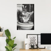 Poster Funny Squirrel Bathroom Print, Reading Newspaper (Bureau à domicile)