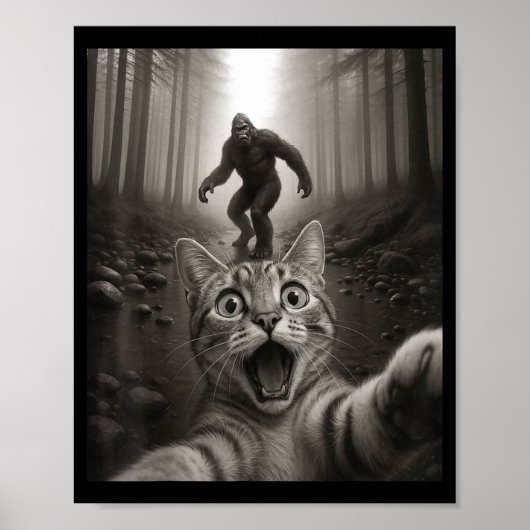 Poster Funny Surprised Ed Cat Selfie With Bigfoot Sasquat (Devant)