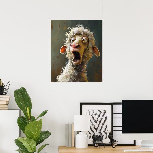 Poster Funny Surprised Sheep Whimsical Animal Expression (Bureau à domicile)