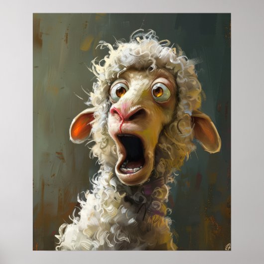 Poster Funny Surprised Sheep Whimsical Animal Expression (Devant)