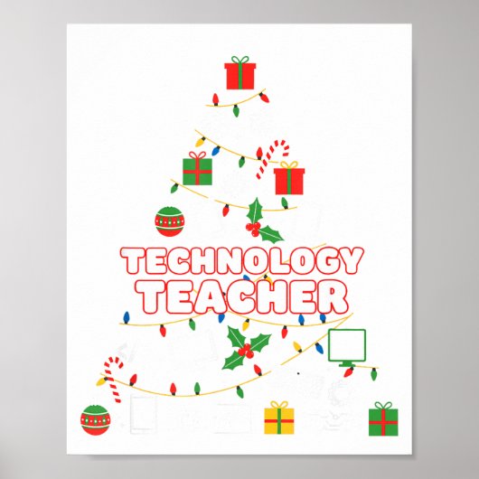 Poster Funny Technology Teacher Christmas Tree Lights Wom (Devant)