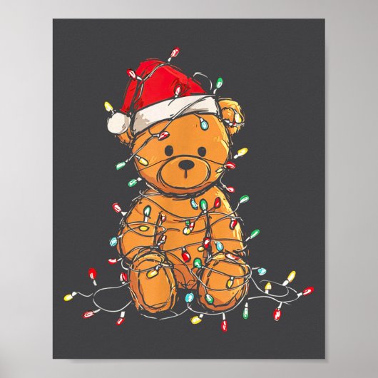 Poster Funny Teddy Bear Christmas Graphics Lights Lover  (Devant)