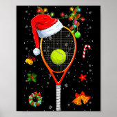 Poster Funny Tennis Racket Reindeer Santa Hat Christmas L (Devant)