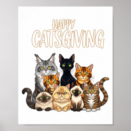 Poster Funny Thanksgiving Cat Lovers Gift Happy Catsgivin (Devant)