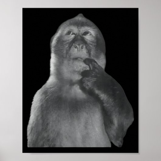 Poster Funny Thinking Monkey Meme Curious Ape Brainrot  (Devant)