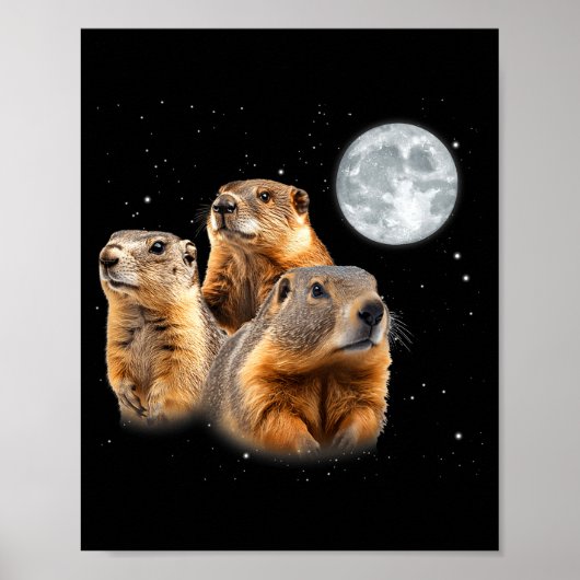 Poster Funny Three Groundhog Moon Groundhog Day (Devant)