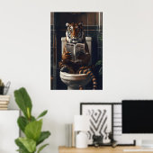 Poster Funny Tiger Bathroom Print, Reading Newspaper on (Bureau à domicile)