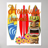 Poster Funny Tiki Honolulu Hawaii Surf (Devant)