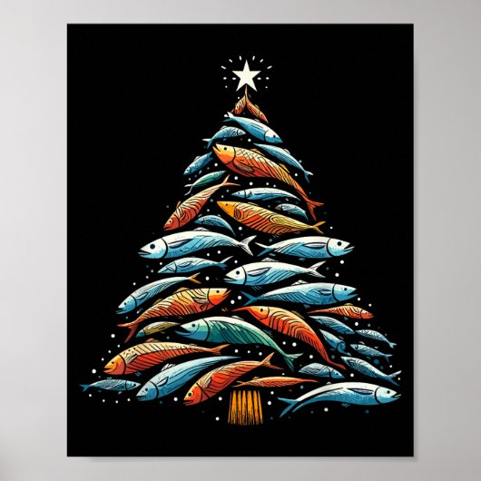 Poster Funny Tuna Fish Christmas Tree Santa Claus Xmas Fi (Devant)